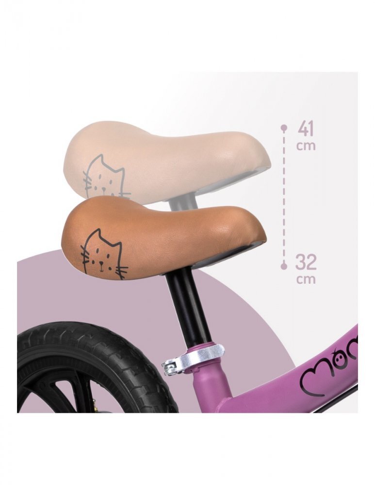 Momi Bicicleta copii fara pedale Breki Purple 12 inch cadru usor roti mari din spuma EVA scaun moale reglabil de la 3 ani sarcina maxima 25 kg frana de mana ghidon reglabil pe inaltime