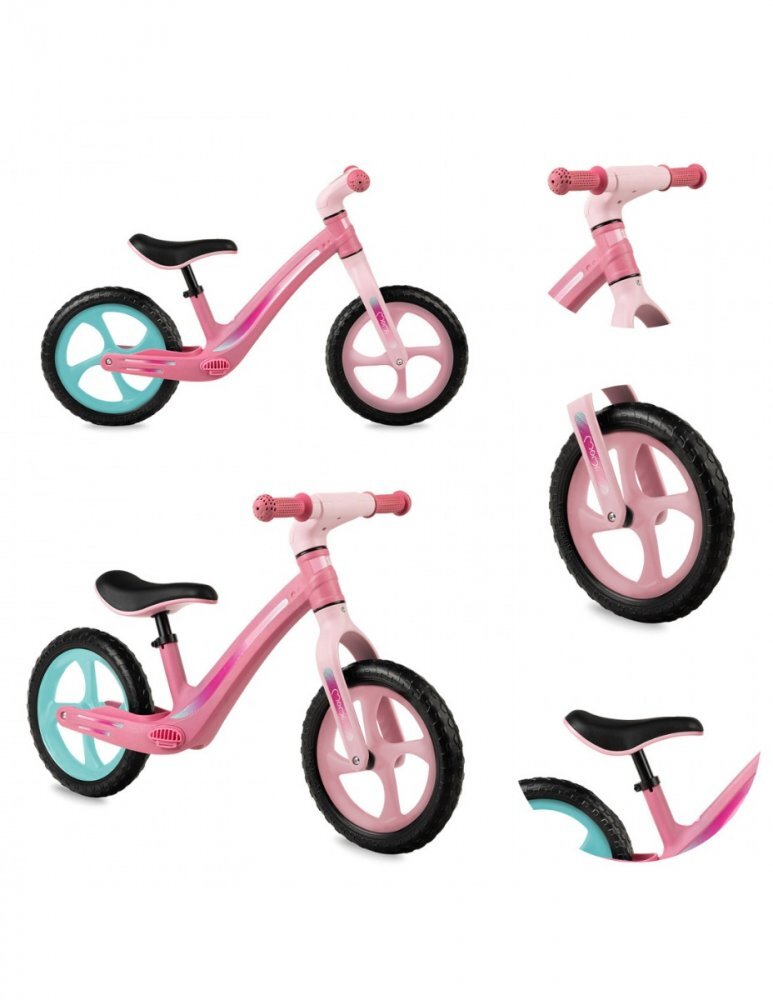 Momi Bicicleta copii fara pedale Mizo Pink 12 inch foarte usoara roti din spuma EVA scaun reglabil de la 33-40 cm greutate maxima admisa 25 kg de la 3 ani