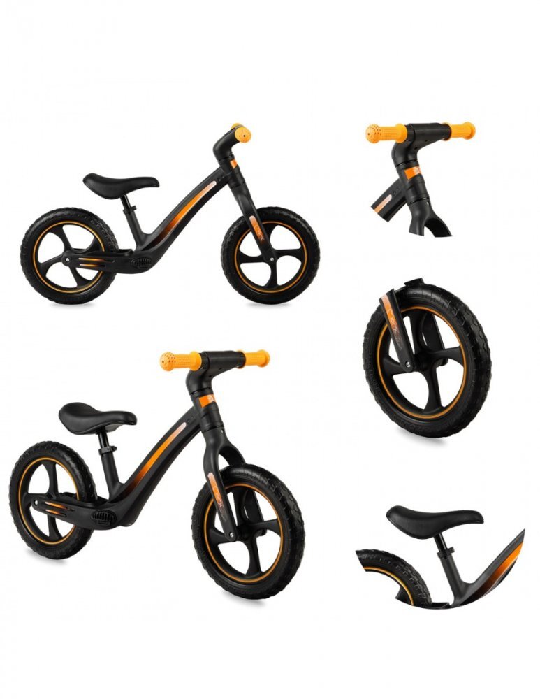 Momi Bicicleta fara pedale Mizo Black 12 inch foarte usoara roti din spuma EVA scaun reglabil de la 33-40 cm greutate maxima admisa 25 kg de la 3 ani