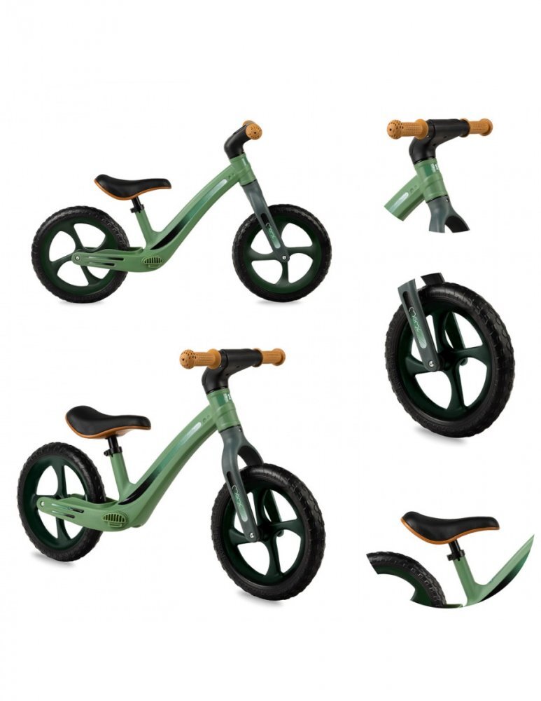 Momi Bicicleta fara pedale Mizo Khaki 12 inch foarte usoara roti din spuma EVA scaun reglabil de la 33-40 cm greutate maxima admisa 25 kg de la 3 ani