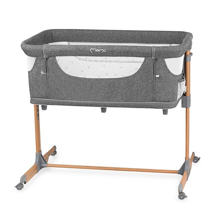 Momi Patut Co-sleeper Smart Bed 4 in 1 grey pliabil reglabil pe inaltime cu 2 niveluri de dormit roti saltea si plasa de insecte incluse