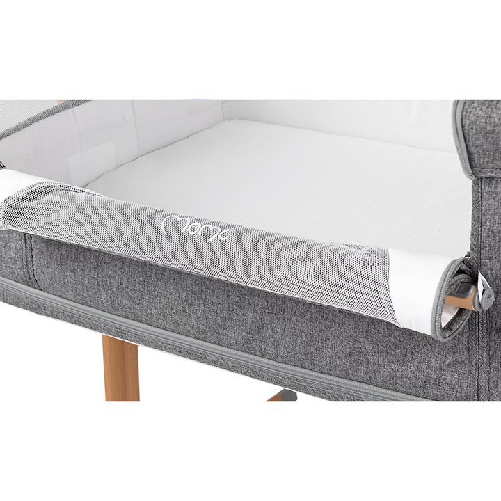 Momi Patut Co-sleeper Smart Bed 4 in 1 grey pliabil reglabil pe inaltime cu 2 niveluri de dormit roti saltea si plasa de insecte incluse