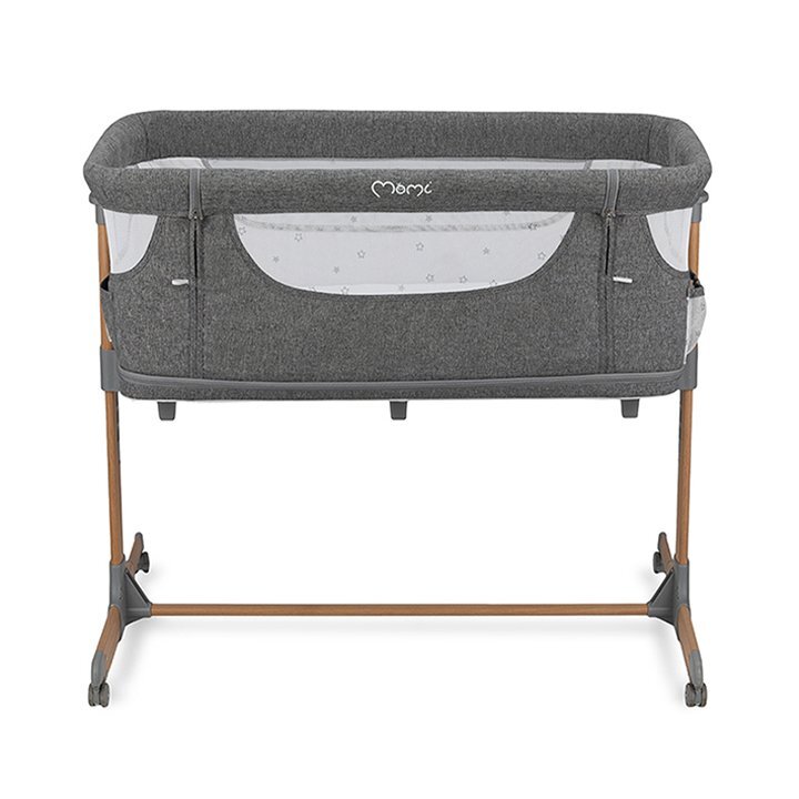 Momi Patut Co-sleeper Smart Bed 4 in 1 grey pliabil reglabil pe inaltime cu 2 niveluri de dormit roti saltea si plasa de insecte incluse
