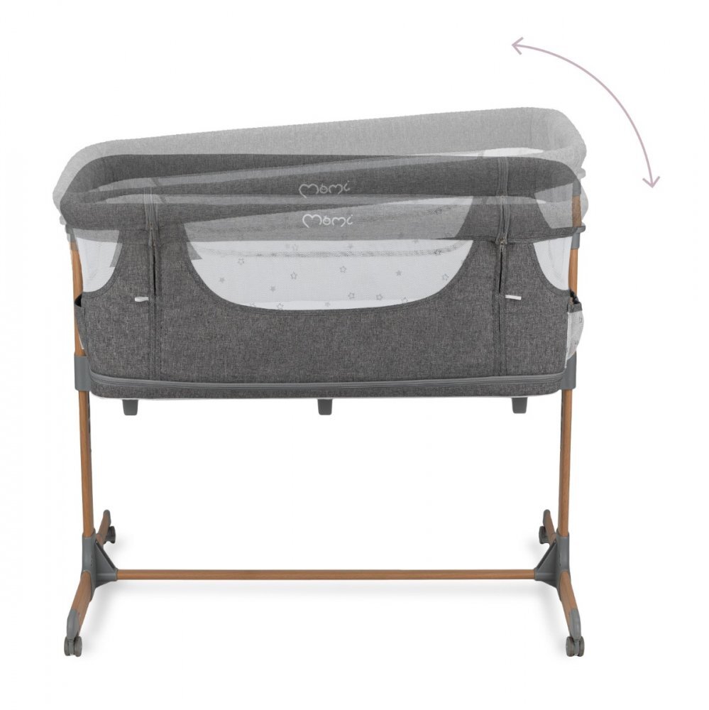 Momi Patut Co-sleeper Smart Bed 4 in 1 grey pliabil reglabil pe inaltime cu 2 niveluri de dormit roti saltea si plasa de insecte incluse