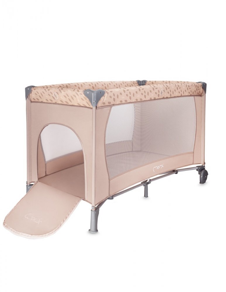 Momi Patut pliabil pentru copii Belove Beige 60x120 cm cu roti usita cu fermoar geanta de transport