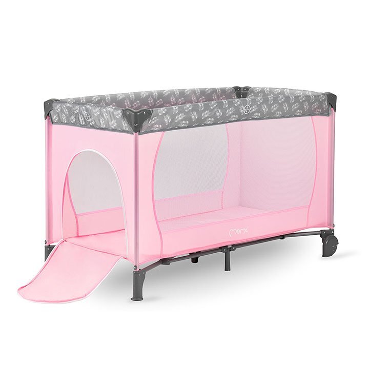 Momi Patut pliabil pentru copii Belove Pink 60x120 cm cu roti usita cu fermoar geanta de transport