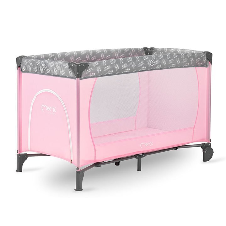 Momi Patut pliabil pentru copii Belove Pink 60x120 cm cu roti usita cu fermoar geanta de transport