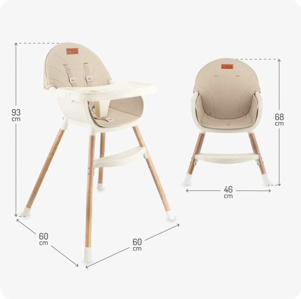 Momi Scaun de masa pentru copii Reki Beige husa detasabila din piele ecologica suport pentru picioare tava reglabila jucarie cu ventuza