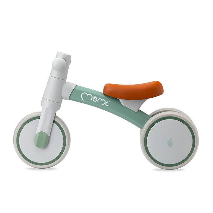 Momi Tricicleta fara pedale pentru copii Tedi Green recomandata de la 1 an pana la greutatea maxima de 25 kg stabila roti sigure pentru podea usoara cadru robust