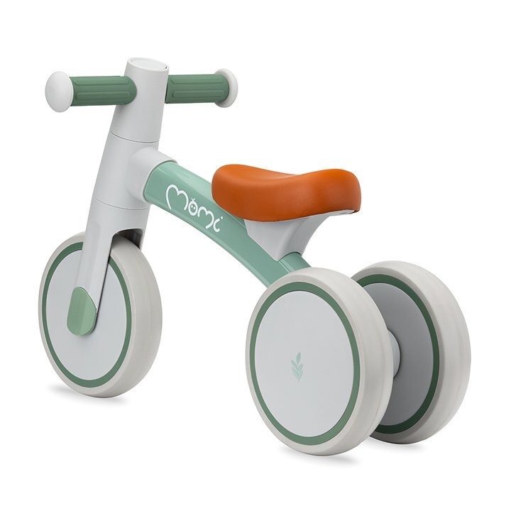Momi Tricicleta fara pedale pentru copii Tedi Green recomandata de la 1 an pana la greutatea maxima de 25 kg stabila roti sigure pentru podea usoara cadru robust