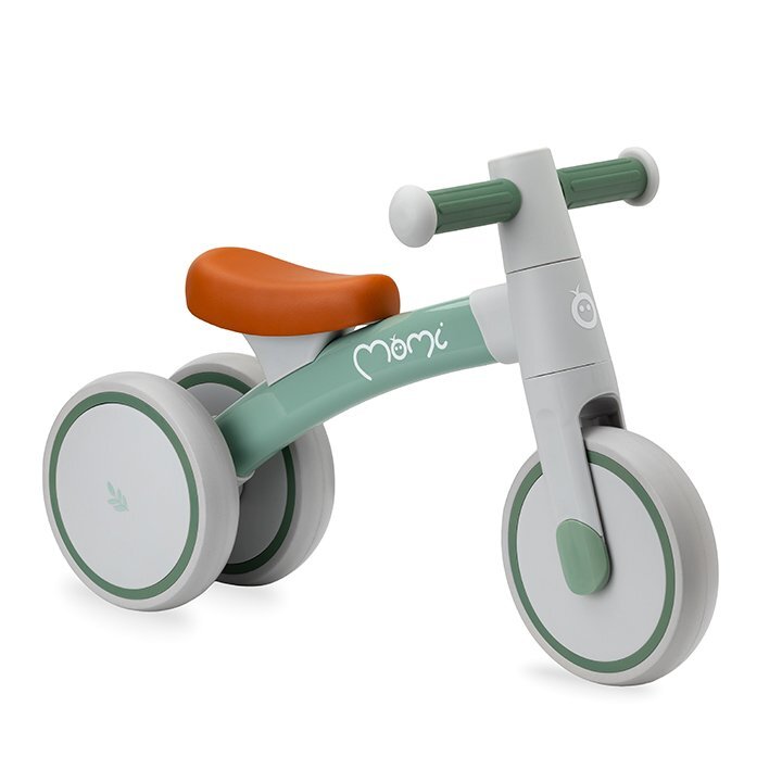 Momi Tricicleta fara pedale pentru copii Tedi Green recomandata de la 1 an pana la greutatea maxima de 25 kg stabila roti sigure pentru podea usoara cadru robust