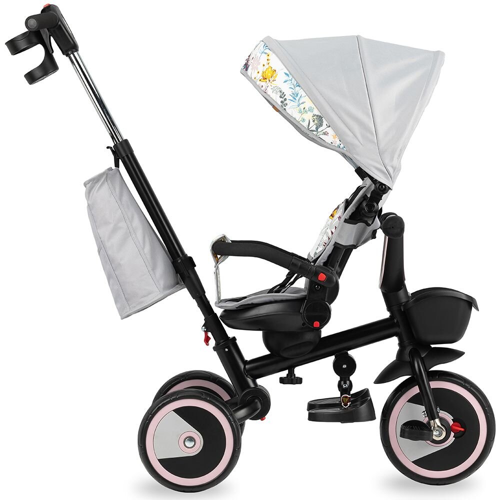Momi Tricicleta pentru copii Invidia Love 5 in 1 pliabila suport picioare control al directiei scaun reversibil rotire 360 grade spatar reglabil sistem roata libera si roti cauciuc EVA