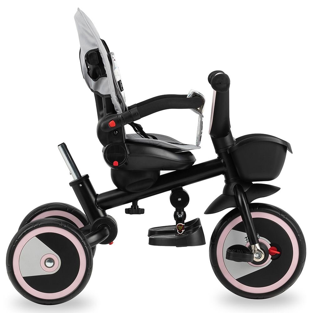 Momi Tricicleta pentru copii Invidia Love 5 in 1 pliabila suport picioare control al directiei scaun reversibil rotire 360 grade spatar reglabil sistem roata libera si roti cauciuc EVA