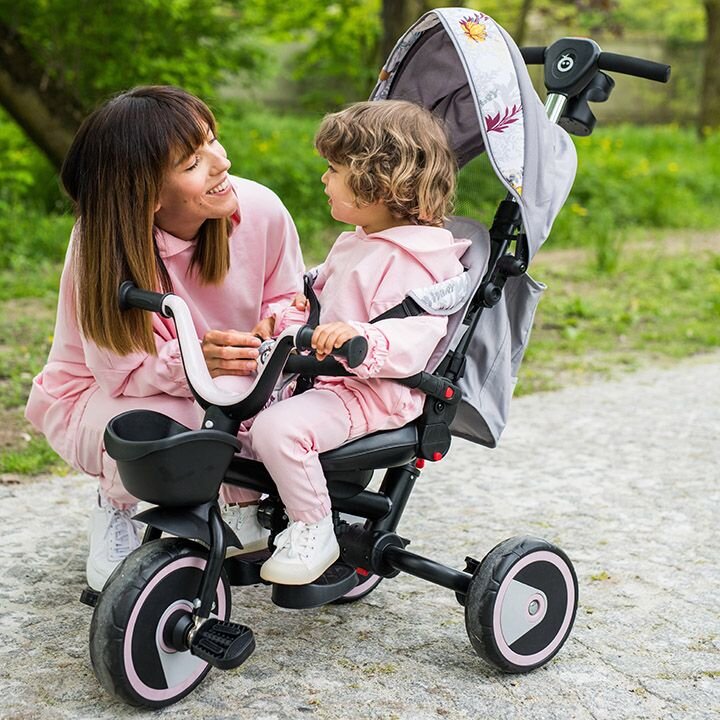 Momi Tricicleta pentru copii Invidia Love 5 in 1 pliabila suport picioare control al directiei scaun reversibil rotire 360 grade spatar reglabil sistem roata libera si roti cauciuc EVA