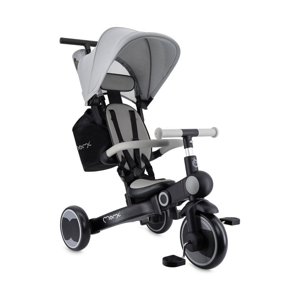 Momi Tricicleta pentru copii Solivia Grey 4 in 1 transformabila maner telescopic roti pivotante scaun reglabil greutate suportata 25 kg