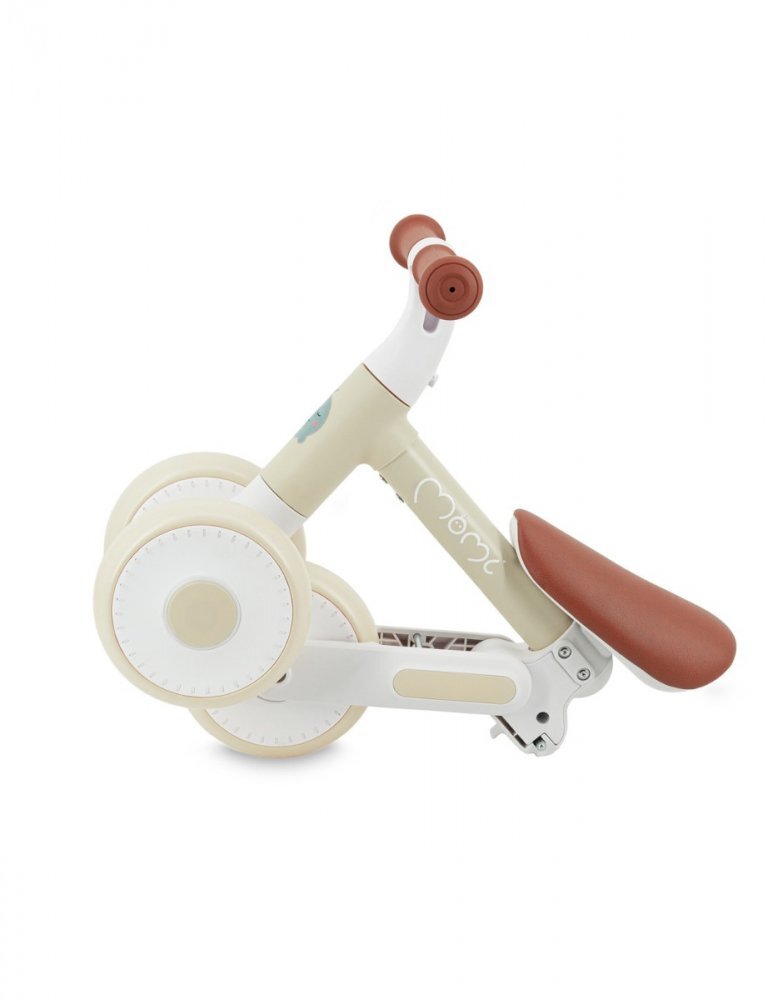 Momi Tricicleta pliabila fara pedale Dex beige cadru pliabil scaun reglabil in 2 pozitii roti din cauciuc Eva greutate maxim admisa 20 kg recomandata copiilor de la 1 an