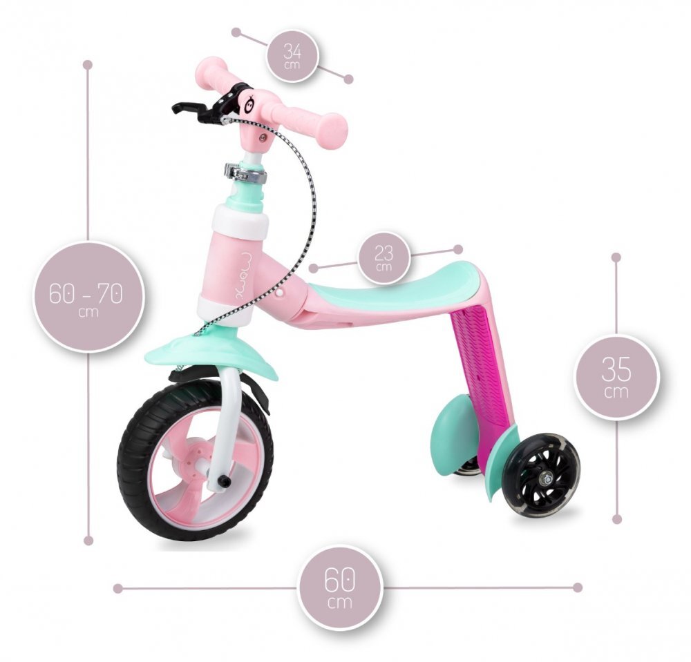 Momi Trotineta transformabila 2 in 1 Elios Pink lumini LED ghidon reglabil platforma antiderapanta greutate suportata 25 kg