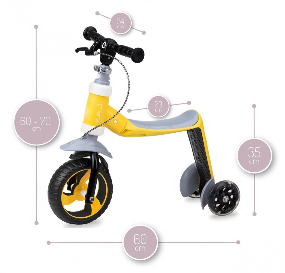 Momi Trotineta transformabila 2 in 1 Elios Yellow lumini LED ghidon reglabil platforma antiderapanta greutate suportata 25 kg