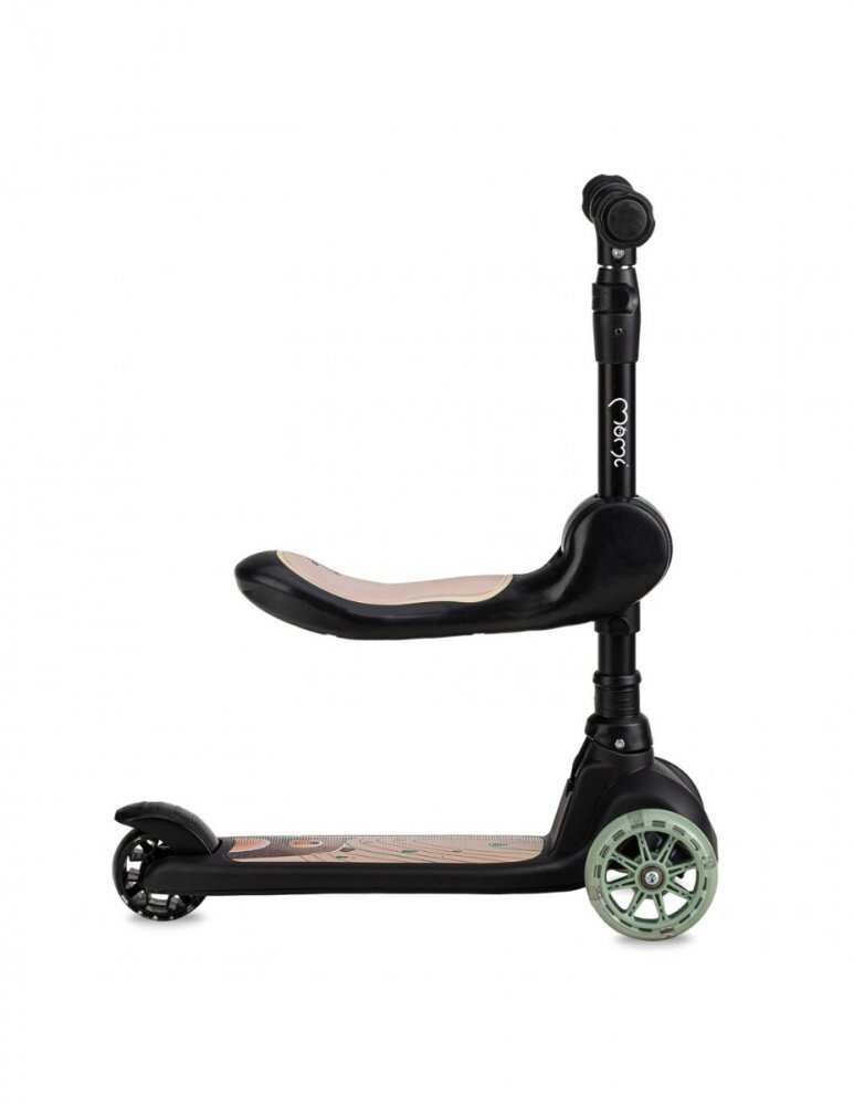 Momi Trotineta transformabila 2in1 Kiuru Black ghidon reglabil pliabila scaun reglabil lumini LED greutate suportata 50 kg varsta 3 ani+