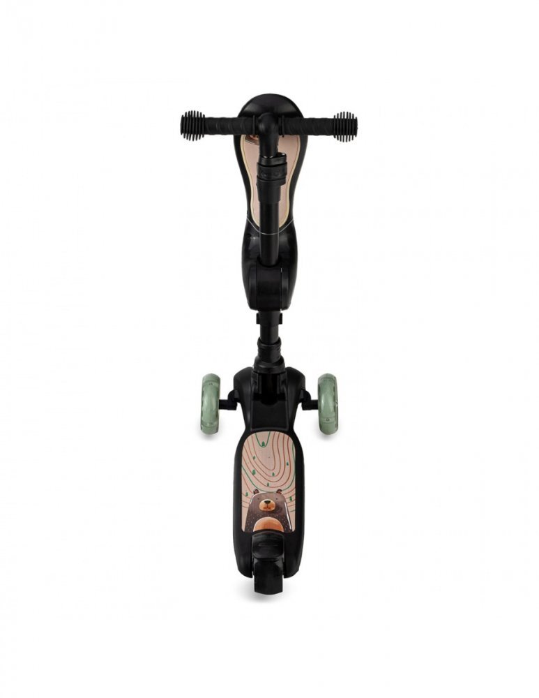 Momi Trotineta transformabila 2in1 Kiuru Black ghidon reglabil pliabila scaun reglabil lumini LED greutate suportata 50 kg varsta 3 ani+