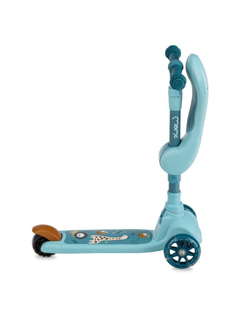 Momi Trotineta transformabila 2in1 Kiuru Blue ghidon reglabil pliabila scaun reglabil lumini LED greutate suportata 50 kg varsta 3 ani+