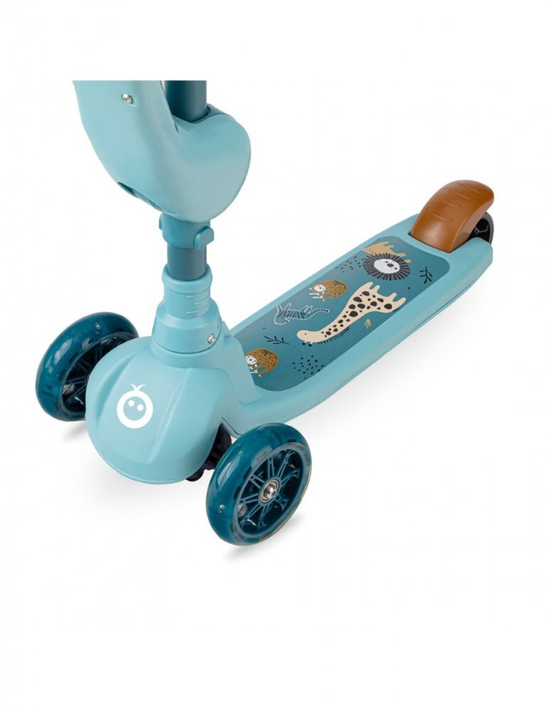 Momi Trotineta transformabila 2in1 Kiuru Blue ghidon reglabil pliabila scaun reglabil lumini LED greutate suportata 50 kg varsta 3 ani+