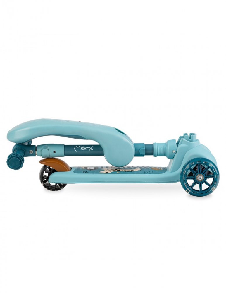 Momi Trotineta transformabila 2in1 Kiuru Blue ghidon reglabil pliabila scaun reglabil lumini LED greutate suportata 50 kg varsta 3 ani+