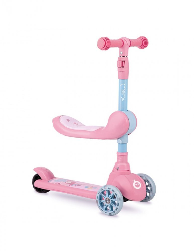 Momi Trotineta transformabila 2in1 Kiuru Pink hidon reglabil pliabila scaun reglabil lumini LED greutate suportata 50 kg varsta 3 ani+