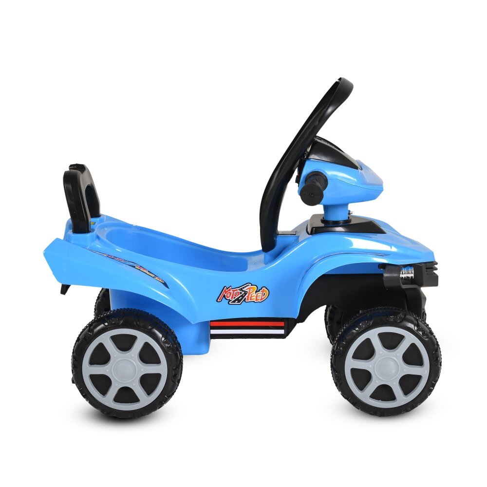 MONI ATV copii fara pedale No Fear Blue cu compartiment pentru jucarii volan cu claxon functii luminoase si muzicale spatarroti rezistentesistem antirasturnare