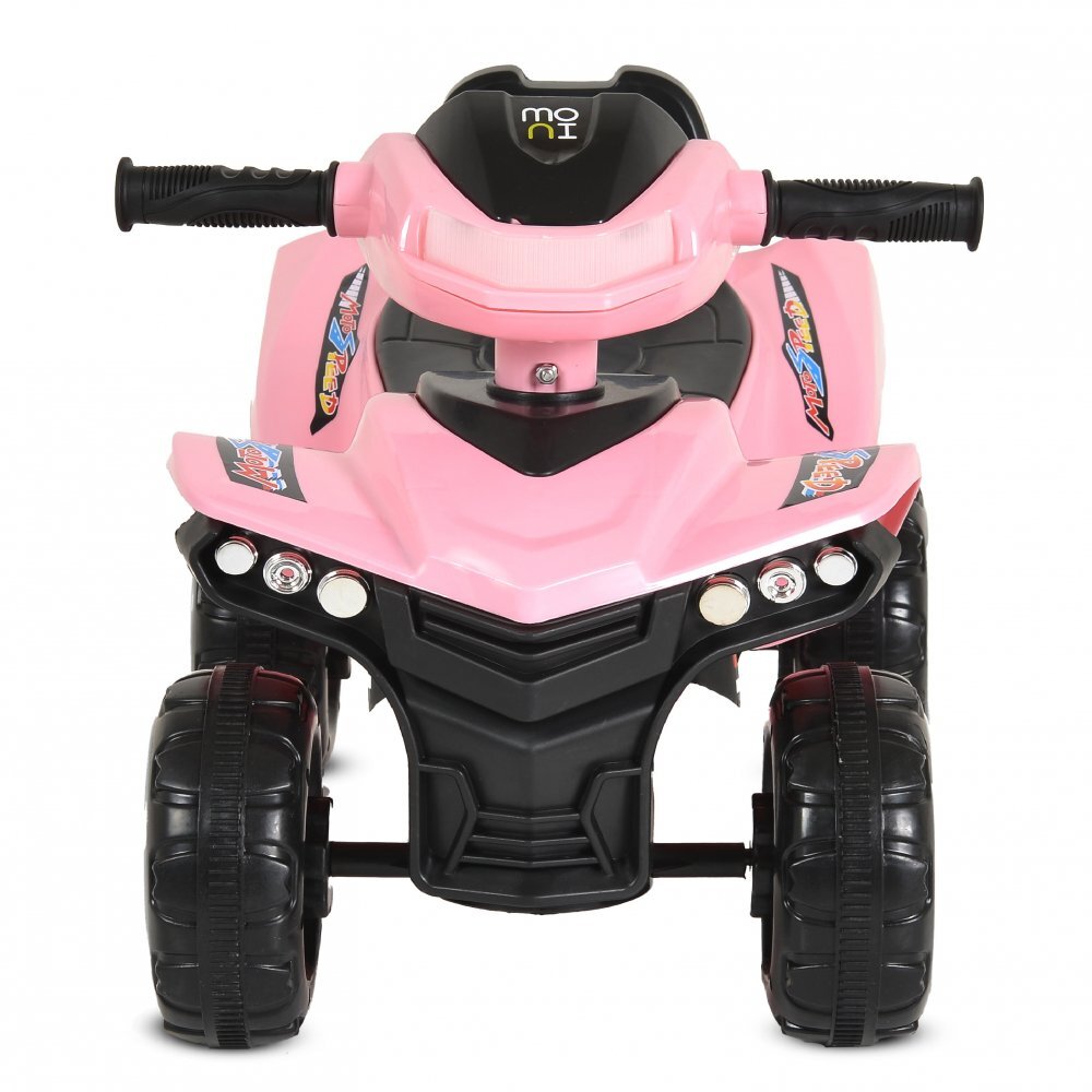 MONI ATV copii fara pedale No Fear Pink cu compartiment pentru jucarii volan cu claxon functii luminoase si muzicale spatarroti rezistentesistem antirasturnare