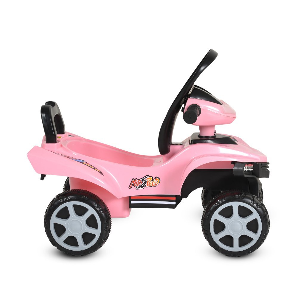 MONI ATV copii fara pedale No Fear Pink cu compartiment pentru jucarii volan cu claxon functii luminoase si muzicale spatarroti rezistentesistem antirasturnare