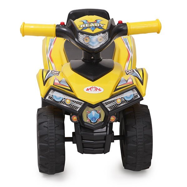 MONI ATV pentru copii fara pedale RideGo Galben cu spatiu depozitare jucarii muzica de la 1 an pana la 20 kg