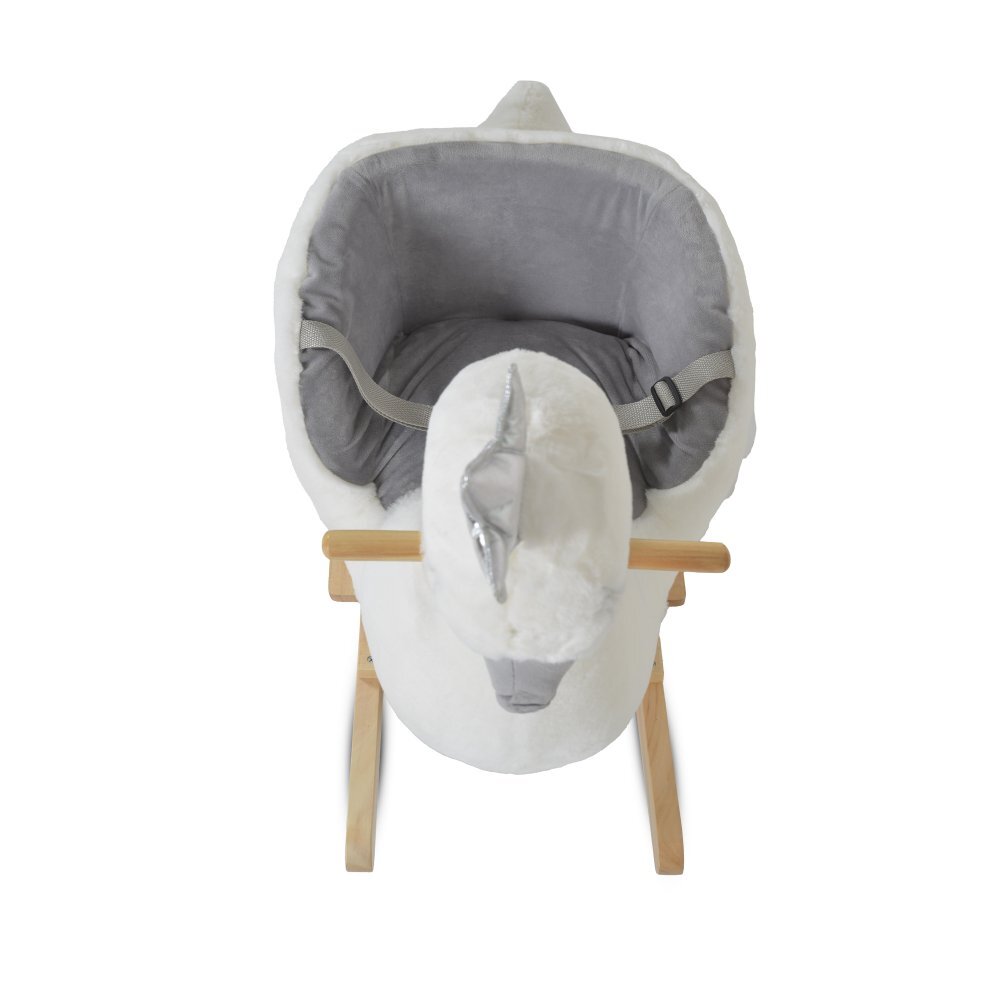MONI Balansoar din plus Swan White cu scaunel si spatar centura de siguranta functii muzicale greutate admisa 30 kg dimensiune 64x37x72 cm