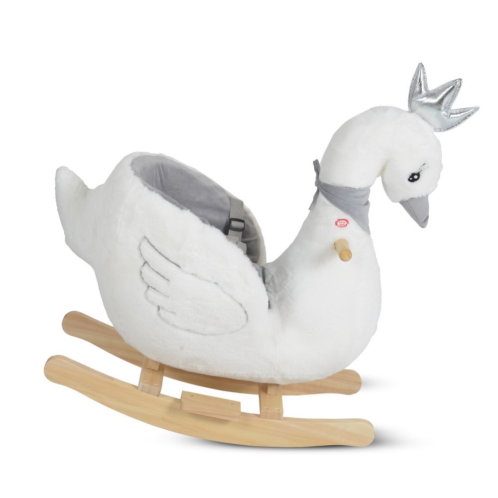 MONI Balansoar din plus Swan White cu scaunel si spatar centura de siguranta functii muzicale greutate admisa 30 kg dimensiune 64x37x72 cm