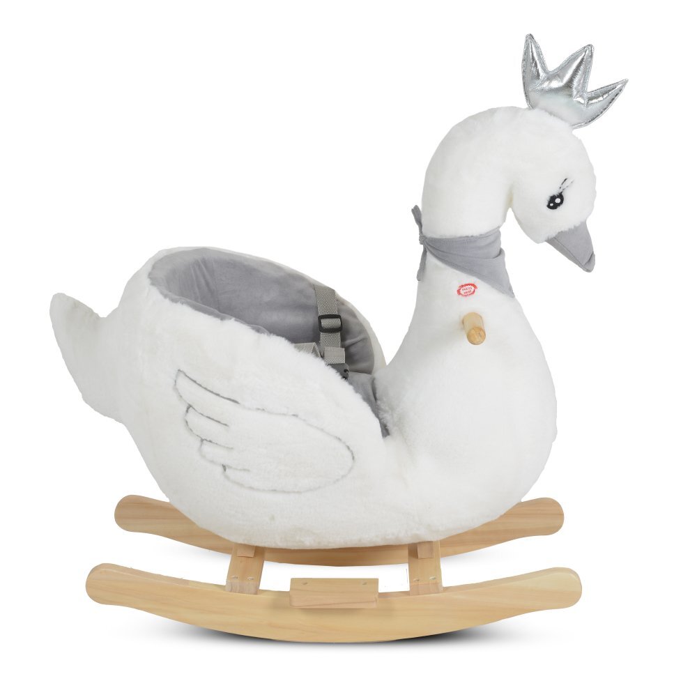 MONI Balansoar din plus Swan White cu scaunel si spatar centura de siguranta functii muzicale greutate admisa 30 kg dimensiune 64x37x72 cm