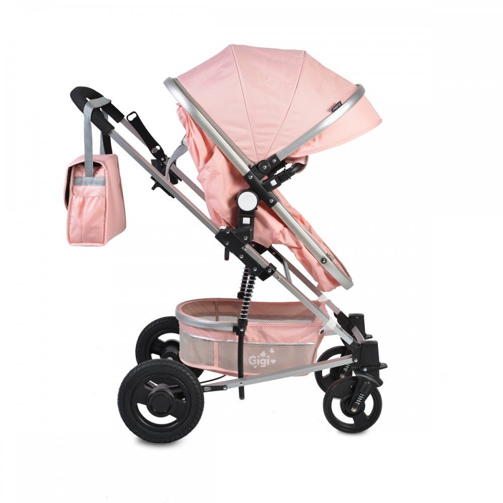 MONI Carucior 2 in 1 transformabil Gigi Pink cu sezut reversibilroti rezistentehusa picioare si geanta mamici inclusepliere usoaracadru rezistent din aluminiucapotina mare