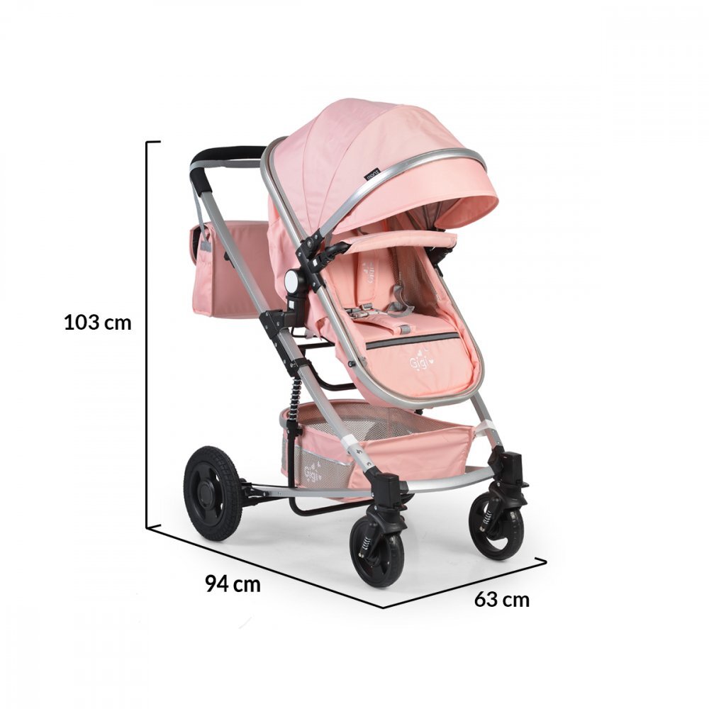 MONI Carucior 2 in 1 transformabil Gigi Pink cu sezut reversibilroti rezistentehusa picioare si geanta mamici inclusepliere usoaracadru rezistent din aluminiucapotina mare