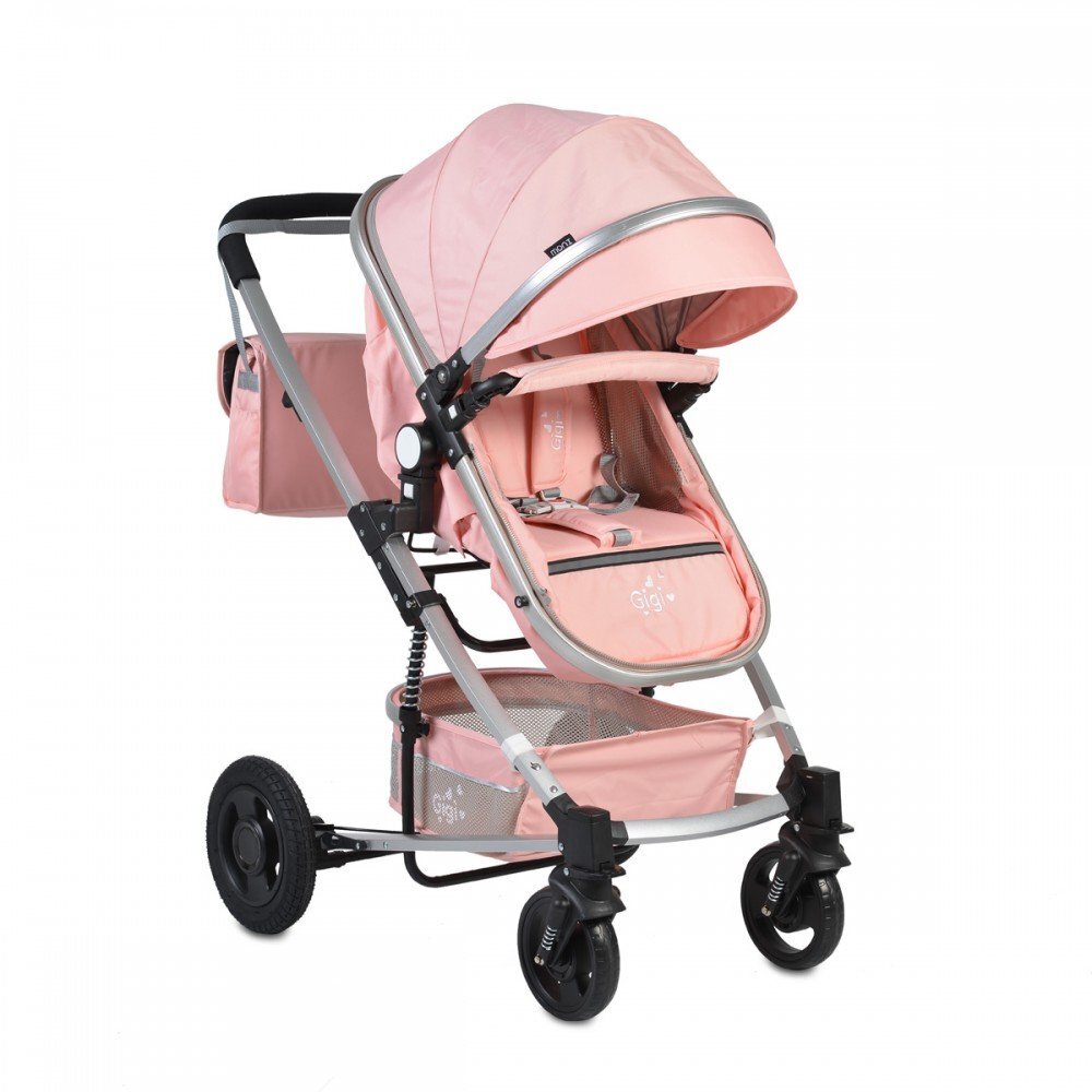MONI Carucior 2 in 1 transformabil Gigi Pink cu sezut reversibilroti rezistentehusa picioare si geanta mamici inclusepliere usoaracadru rezistent din aluminiucapotina mare