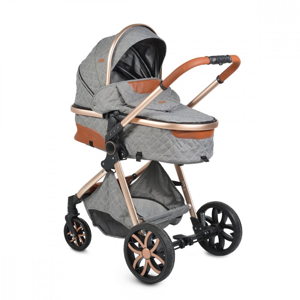 MONI Carucior 2in1 transformabil Alma Dark Grey cu Sezut reversibilCadru din aluminiuRoti EVA rezistente cu suspensiiFranaCapotina cu vizierSpatar reglabilCentura de sigurantaCos de cumparaturiHusa picioare si Geanta