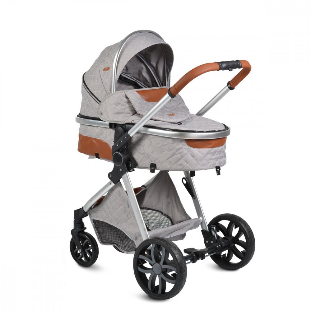 MONI Carucior 2in1 transformabil Alma Grey cu Sezut reversibilCadru din aluminiuRoti EVA rezistente cu suspensiiFranaCapotina cu vizierSpatar reglabilCentura de sigurantaCos de cumparaturiHusa picioare si Geanta