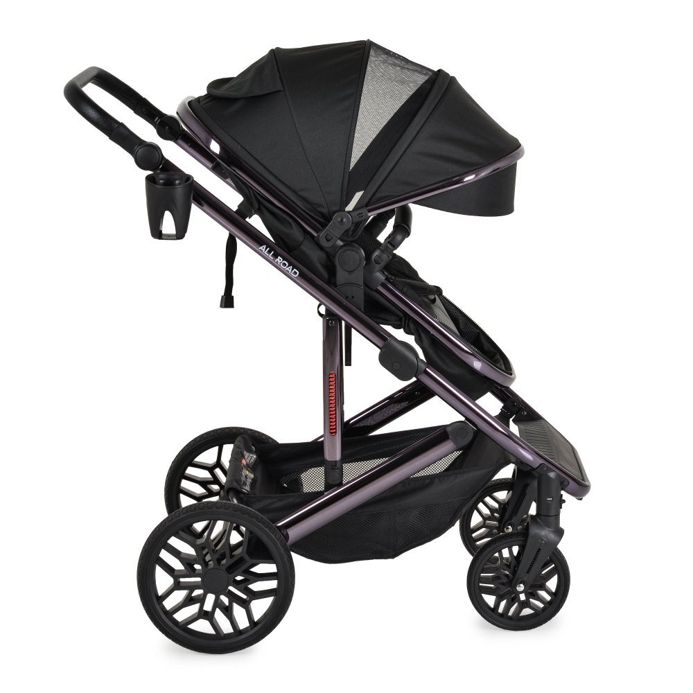 MONI Carucior convertibil 2in1 All Road Black cu Cadru din aluminiu galvanizatRoti rezistente cu suspensiiSpatar reglabilManer reglabil 6 pozitii inaltimeCopertina XXLHusa picioare si suport pahar inclusePana la 4 ani