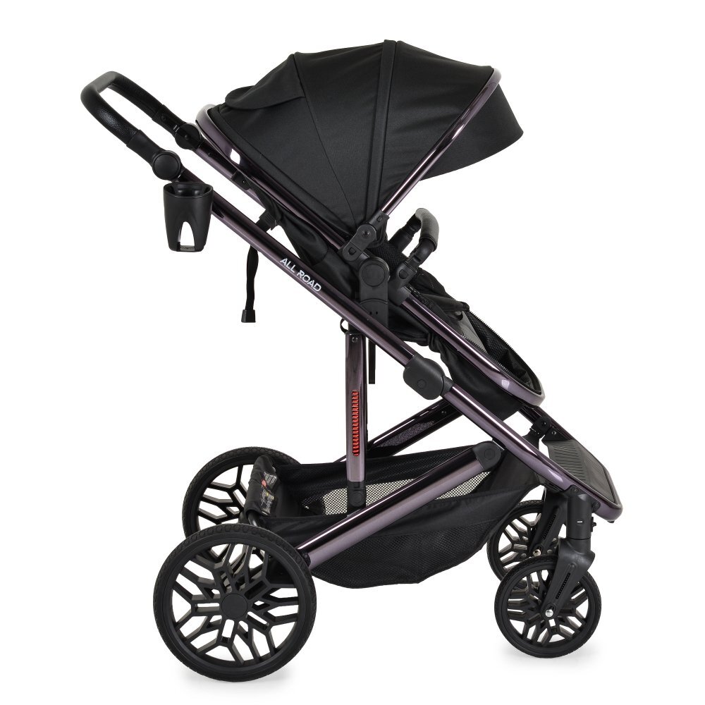 MONI Carucior convertibil 2in1 All Road Black cu Cadru din aluminiu galvanizatRoti rezistente cu suspensiiSpatar reglabilManer reglabil 6 pozitii inaltimeCopertina XXLHusa picioare si suport pahar inclusePana la 4 ani