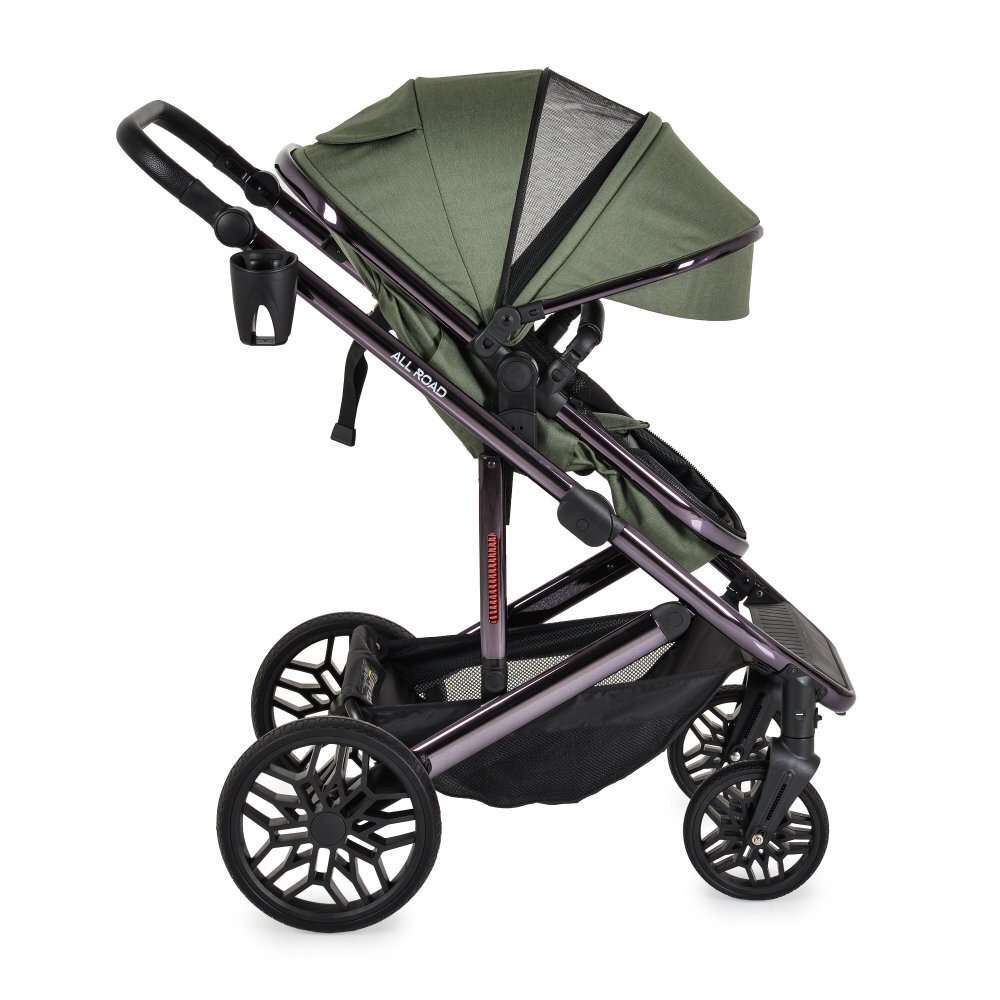MONI Carucior convertibil 2in1 All Road DarkGreen cu Cadru din aluminiu galvanizatRoti rezistente cu suspensiiSpatar reglabilManer reglabil 6 pozitii inaltimeCopertina XXLHusa picioare+suport pahar inclusePana la 4ani