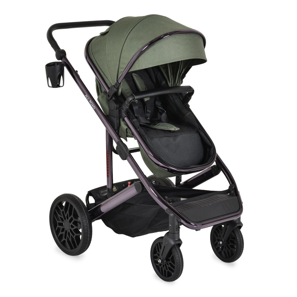 MONI Carucior convertibil 2in1 All Road DarkGreen cu Cadru din aluminiu galvanizatRoti rezistente cu suspensiiSpatar reglabilManer reglabil 6 pozitii inaltimeCopertina XXLHusa picioare+suport pahar inclusePana la 4ani