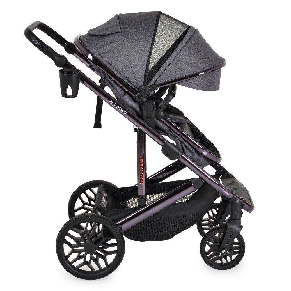 MONI Carucior convertibil 2in1 All Road Grey cu Cadru din aluminiu galvanizatRoti rezistente cu suspensiiSpatar reglabilManer reglabil 6 pozitii inaltimeCopertina XXLHusa picioare si suport pahar inclusePana la 4 ani