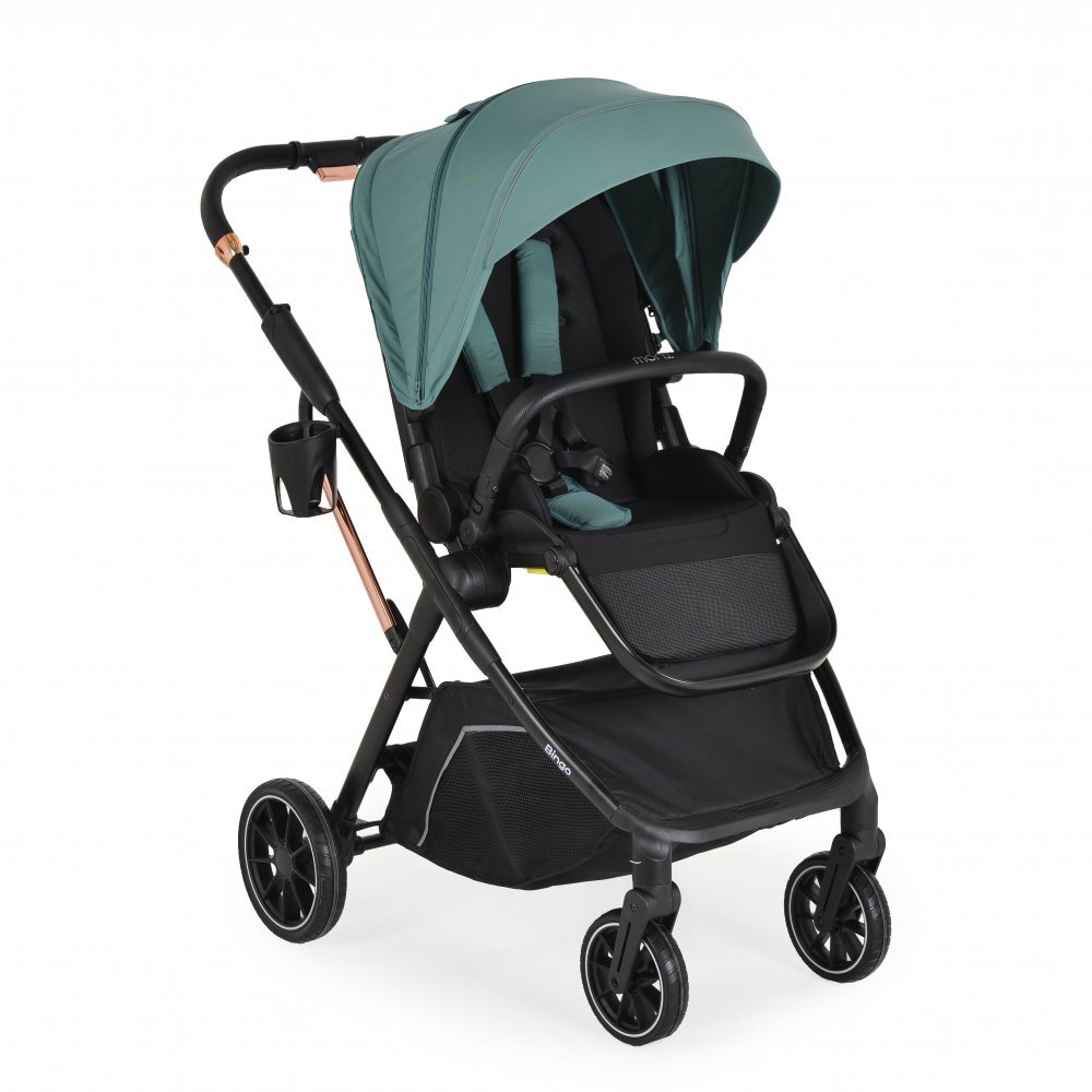 MONI Carucior transformabil 2in1 Bingo Marine Green cu sezut reversibilpana la 4 ani sau 22kgspatar reglabilcapotina XXL cu 4 sectiunipliere compacta cu unitatea scaunului roti rezistentehusa picioare si geanta
