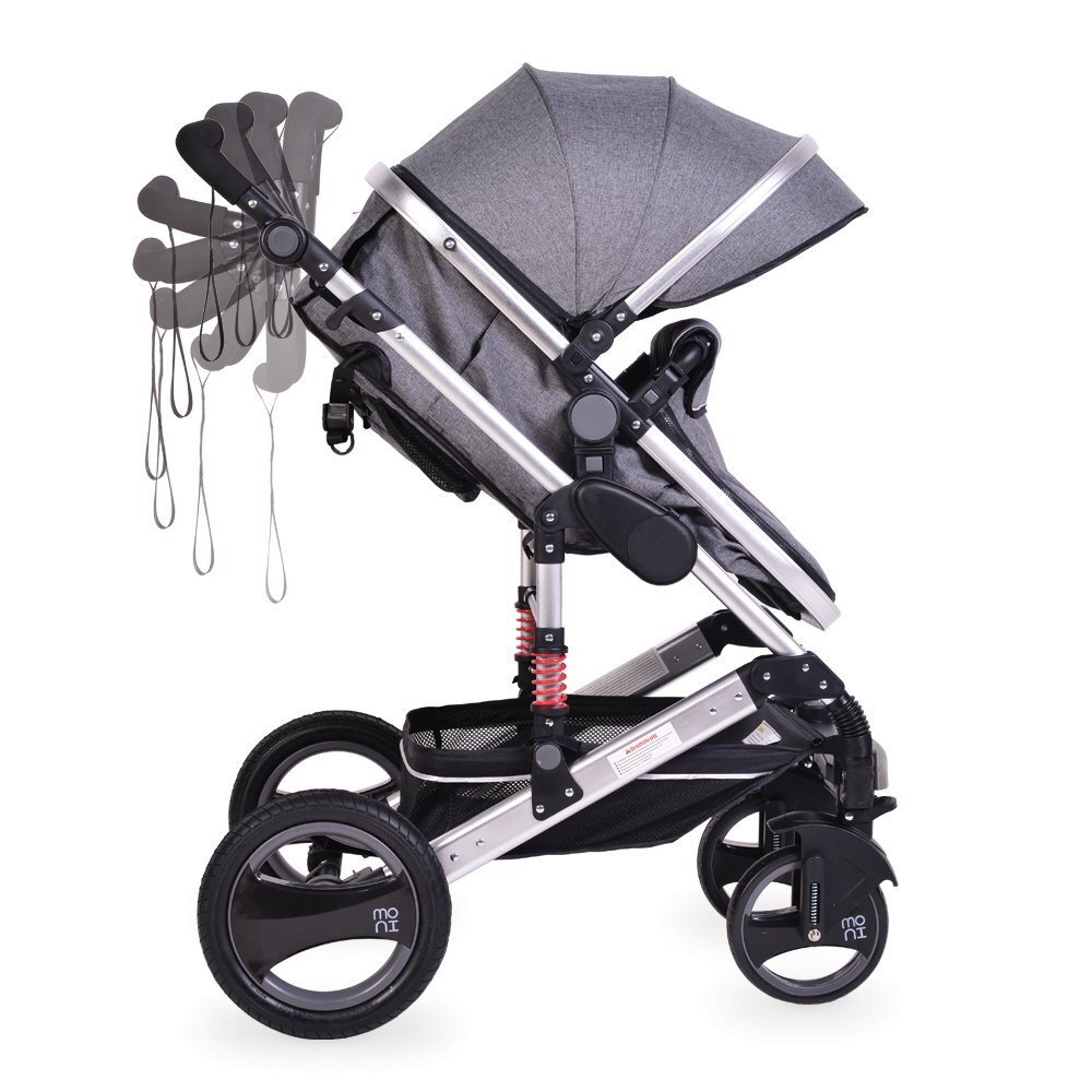 MONI Carucior transformabil 2in1 Gala Dark Grey cu sistem dublu de suspensiicadru din aluminiumaner reglabil pe inaltimecopertina XXLsezut reversibilhusa picioare si geanta mamici inclusa