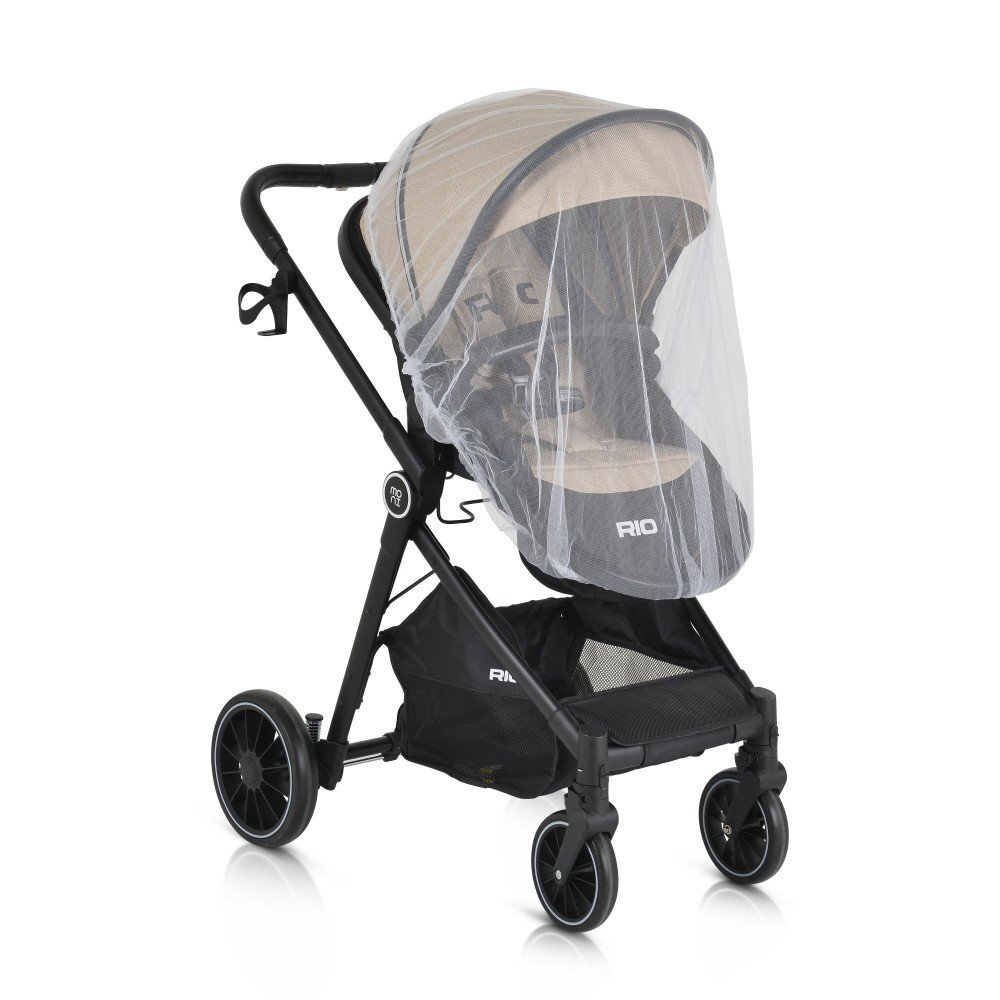 MONI Carucior transformabil 2in1 Rio Khaki pana la 22 kgcadru din aluminiuspatar reglabilscaun reversibilroti din spuma EVA pivotante cu amortizor si rulmentbaldachinhusa picioaregeantaplasa insectesuport pahar
