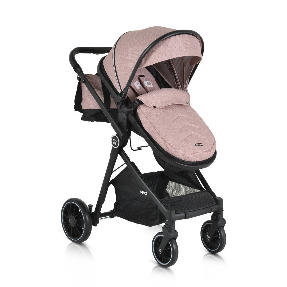 MONI Carucior transformabil 2in1 Rio Pink pana la 22 kgcadru din aluminiuspatar reglabilscaun reversibilroti din spuma EVA pivotante cu amortizor si rulmentbaldachinhusa picioaregeantaplasa insectesuport pahar