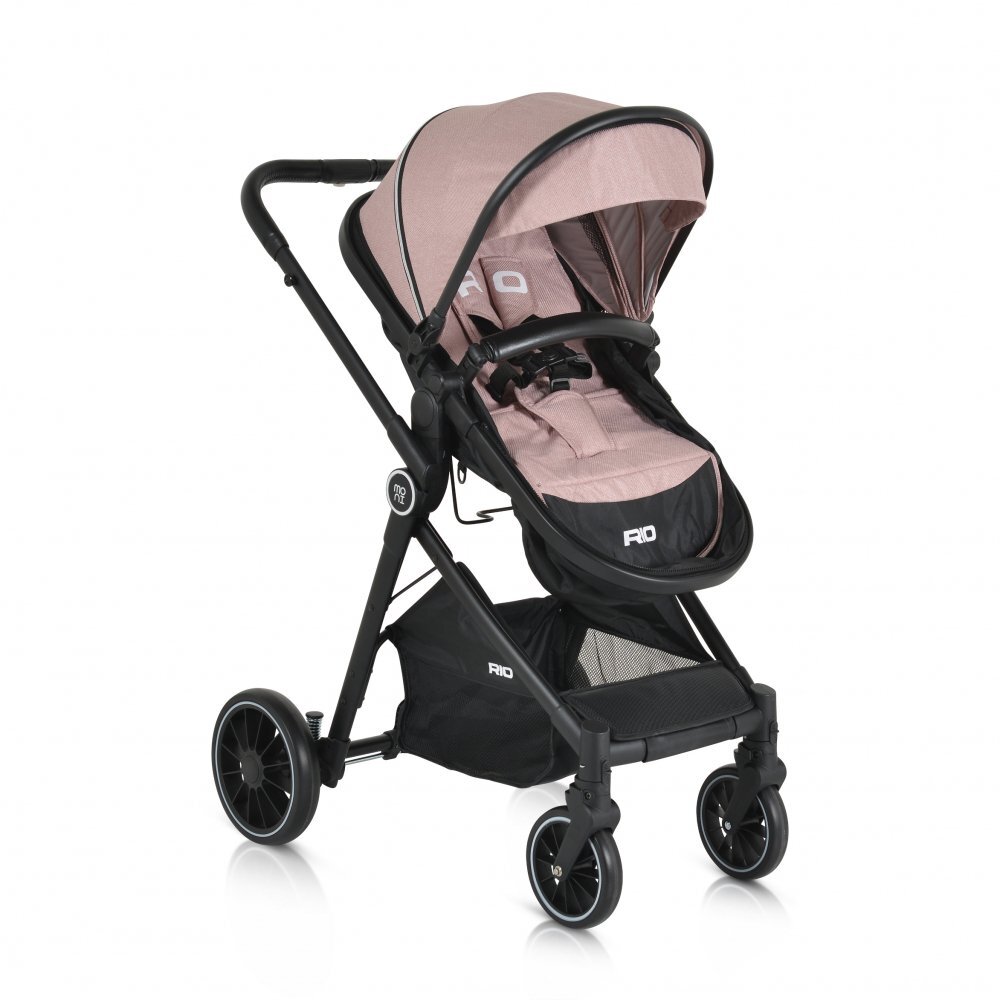 MONI Carucior transformabil 2in1 Rio Pink pana la 22 kgcadru din aluminiuspatar reglabilscaun reversibilroti din spuma EVA pivotante cu amortizor si rulmentbaldachinhusa picioaregeantaplasa insectesuport pahar